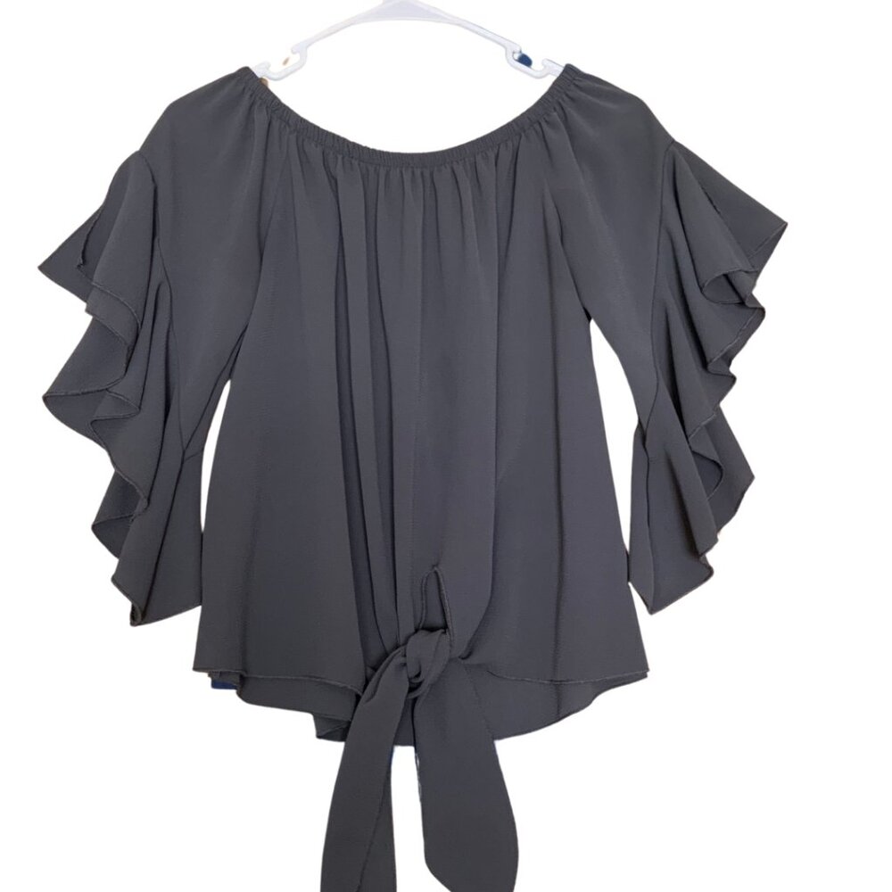 Women's Grey Top  Blouse with Front Tie  Size S